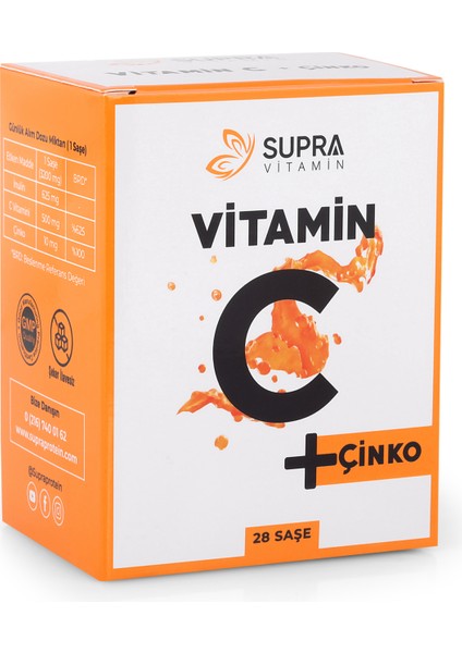 Supra Vitamin C + Çinko - Prebiyotik Inülin Ilaveli Toz Efervesan Saşe