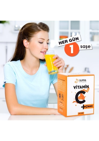Supra Vitamin C + Çinko - Prebiyotik Inülin Ilaveli Toz Efervesan Saşe