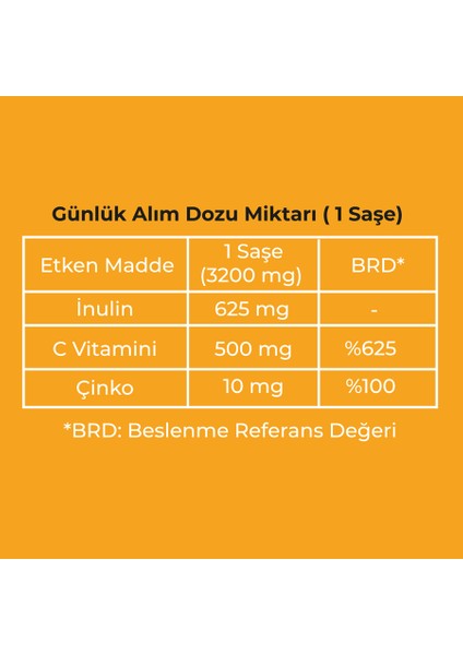 Supra Vitamin C + Çinko - Prebiyotik Inülin Ilaveli Toz Efervesan Saşe