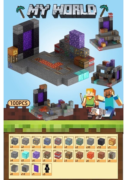 Mc Minecraft Manyetik Küpler Montaj Dıy Yapı Taşları Çocuklar Için Bulmaca Modeli Oyuncaklar (Yurt Dışından)