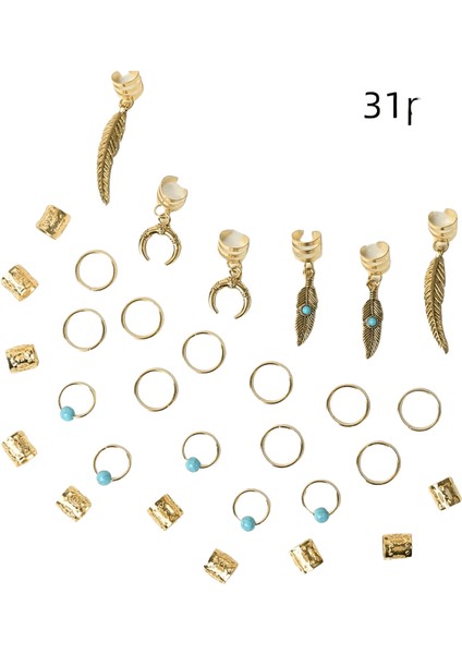 31 Pcs Turkuaz Kolye Dreadlock Örgü Saç Boncuk Örgüler Saç Halkaları Hippi Tarzı Loc Saç Takılarını Örgülü Gümüş (Yurt Dışından)