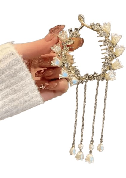 Püskül Saç Pençesi Rhinestone Inci Çiçek Püskülleri Saç Klipsleri Kız At Kuyruğu Tutucu Saç Tokaları Saçak A11 (Yurt Dışından)