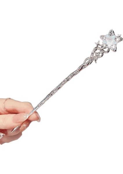 Romantik Moonstone Yıldız Ay Saç Çubukları Çin Tarzı Çapraz Püskül Saçkop Diski Saç Yemek Çubukları Saç Aksesuar 02 (Yurt Dışından)