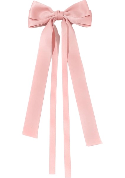 Koreli Düz Şeridi Çift Bowknot Saç Klipleri Modaya Modeli Büyük Yay Uzun Püskül Gümüş Ettes Pin Pembe (Yurt Dışından)