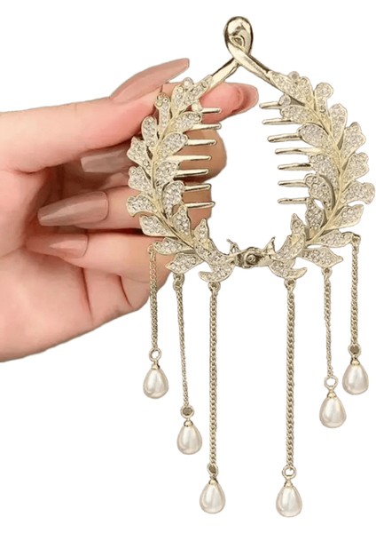 Püskül Saç Pençesi Rhinestone Inci Çiçek Püskülleri Saç Klipsleri Kız At Kuyruğu Tutucu Saç Tokaları Saçak A10 (Yurt Dışından)