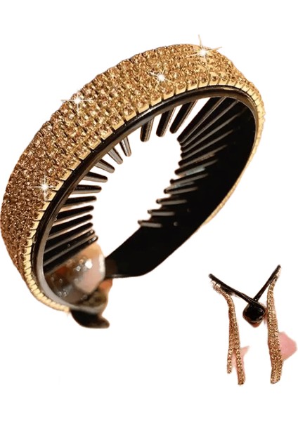 Yeni Lüks Rhinestone Tel Ponydail Saç Pençeleri Lady Tatlı Köfte Saç Klipler Kafa Bandı Moda 4 Altın (Yurt Dışından)