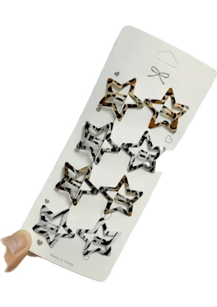 8pcs Leopar Baskı Saç Klipleri Geometrik Sevimli Yıldız Bb Klipler Patlama Saç Tokaları Y2K Klipler Headdress 03 (Yurt Dışından)