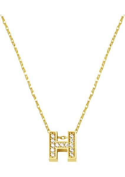 Taşlı H Harfi Minimal Kolye KLY2001