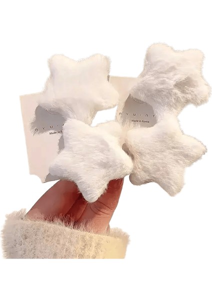 1/12PCS Kaık Yıldız Saç Tokaları Çocuk Kız Sevimli Tatlı Peluş Saç Klipleri Günlük Buluşma Yan Patlama Klipler Parti Moda Aksesuar Beyaz-4pcs (Yurt Dışından)