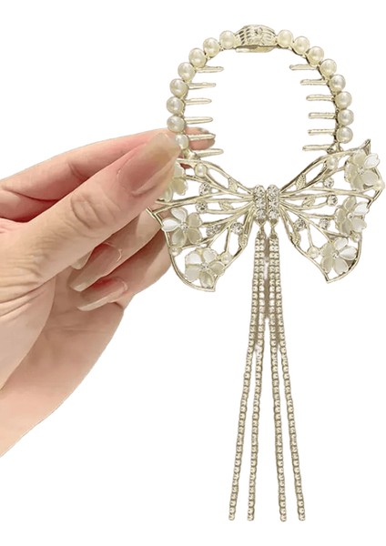 Püskül Saç Pençesi Rhinestone Inci Çiçek Püskülleri Saç Klipsleri Kız At Kuyruğu Tutucu Saç Tokaları Saçak A2 (Yurt Dışından)