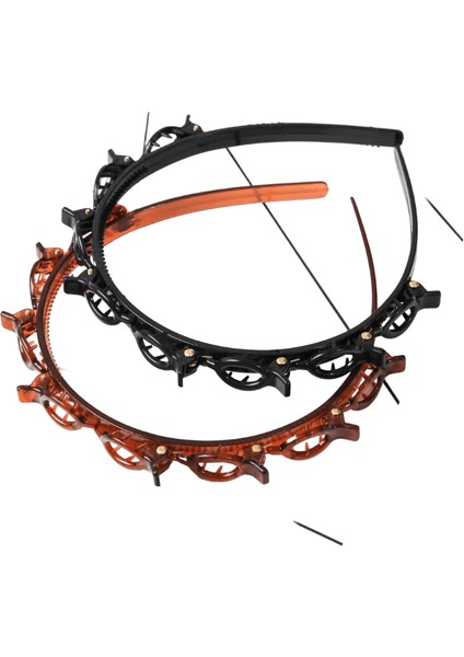 Çift Katmanlı Bantlar Klipli Saç Bantları Moda Plastik Örgülü Kafa Bandı Punk Yeni Örgü Şapkası Inci C Siyah Kahverengi (Yurt Dışından)