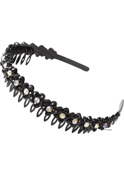 Unisex Alice Saç Bandı Çerçeve Kafa Bandı Erkek Spor Saç Bandı Çember Top Çift Bangs Çiçek Rhinestone Siyah (Yurt Dışından)