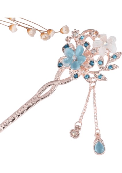 Çin Tarzı Saç Çubukları, Rhinestone Saç Çubukları Vintage Saç Tokası Kedi Göz Taş Klips Saç Tokaları Aksesuar Mavi (Yurt Dışından)