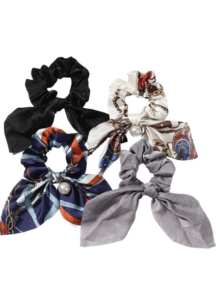 4pcs/lot Şifon Bowknot Ipek Saç Scrunchies Set Inci At Kuyruğu Kafa Bandı Saç Ipi Kafa Bandı 3764-5 (Yurt Dışından)