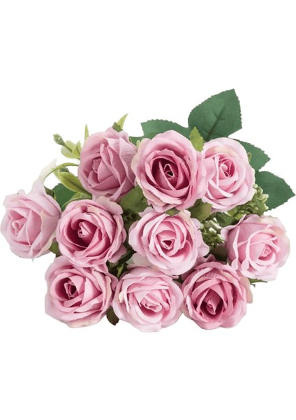 Yapay Çiçek On Baş Ipek Beyaz Gül Demeti Karalama Defteri Sevgililer Düğün Açık Bahçe Parti Aile Odası Vazo Dekorasyonderin Pembe (Yurt Dışından)
