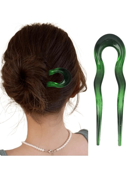 1/4pcs Fransız Bükülme Saç Çubuğu Klips Asetat Dalgalı U Şekilli Saç Tokası Kaplumbağası Kabuğu Saç Topuz Pimi Şapka Yeşil (1pcs) (Yurt Dışından)