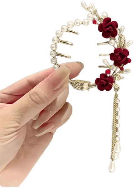 Püskül Saç Pençesi Rhinestone Inci Çiçek Püskülleri Saç Klipsleri Kız At Kuyruğu Tutucu Saç Tokaları Saçak A4 (Yurt Dışından)