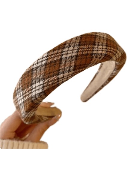 Moda Vintage Elastik Saç Band Kafes Baskı Sünger Kafa Bandı Kız Geniş Yan Saç Bandı Saç Kasnağı Saç Aksesuar9 Kafes Kahverengi (Yurt Dışından)