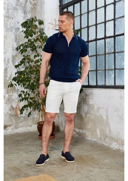 Erkek Beyaz Beli Yarım Lastikli Gold Şort modelleri