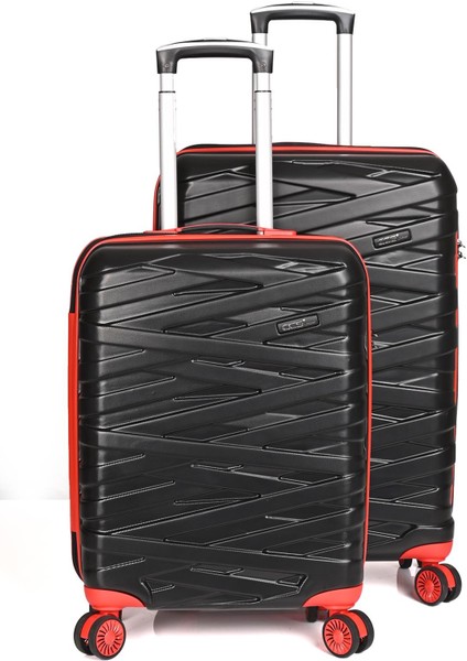 4 Tekerlekli Unisex Orta ve Kabin Boy Valiz Set Siyah-Kırmızı