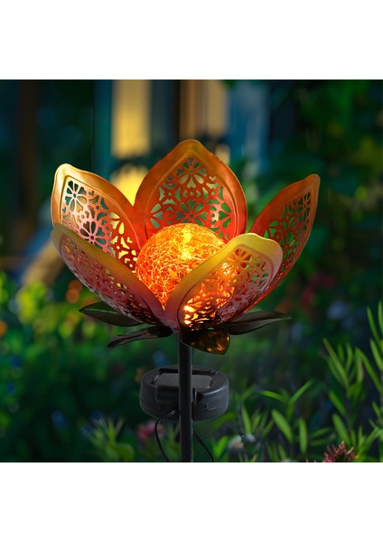 Güneş Enerjili Dekoratif Metal Çiçek Bahçe Balkon Teras LED Aydınlatma Solar Glass Flower Light
