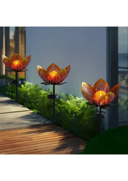 Güneş Enerjili Dekoratif Metal Çiçek Bahçe Balkon Teras LED Aydınlatma Solar Glass Flower Light fırsatları