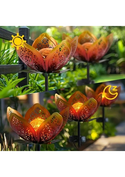 Güneş Enerjili Dekoratif Metal Çiçek Bahçe Balkon Teras LED Aydınlatma Solar Glass Flower Light indirimleri