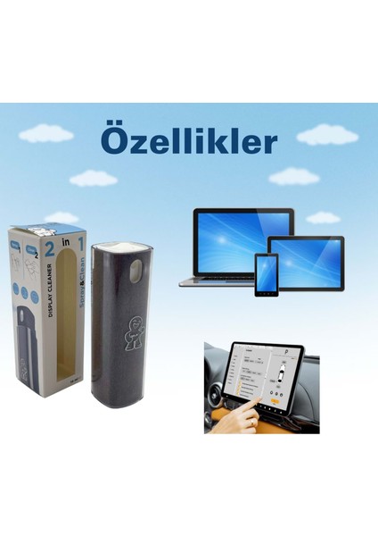 Ekran Temizleme Spreyi 14 ml - Mikrofiberli Araç LED Telefon Tablet Oto Cam Temizleyici