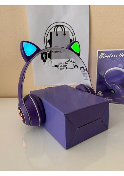 Katlanabilir Sevimli Kedi Kulaklı Bluetooth Kulaklık