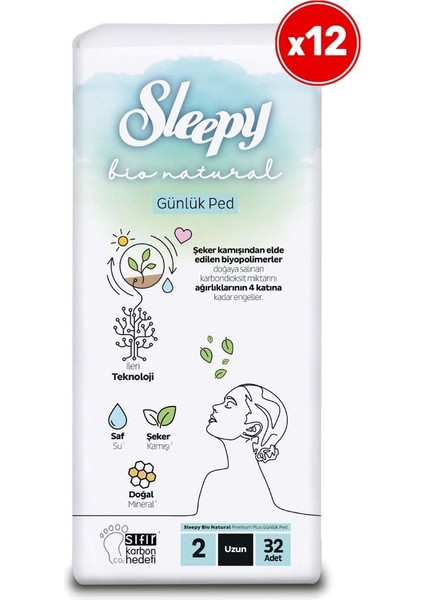 Bio Natural Premium Plus Günlük Ped Uzun 12X32=384 Adet Ped