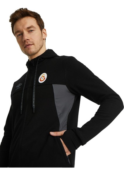 Lisanslı Kapüşonlu Siyah Fermuarlı Hoodie