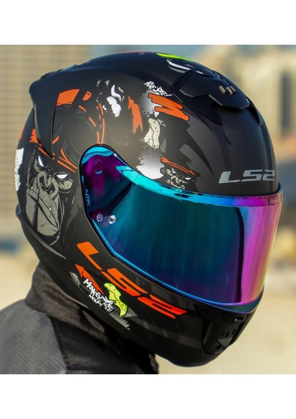 Stream 2 Angry Monkey Kapalı Motosiklet Kaskı Gökkuşağı Camlı