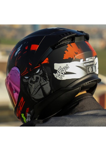 Stream 2 Angry Monkey Kapalı Motosiklet Kaskı Gökkuşağı Camlı fırsatları