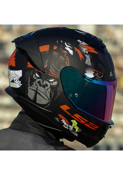 Stream 2 Angry Monkey Kapalı Motosiklet Kaskı Gökkuşağı Camlı indirimleri