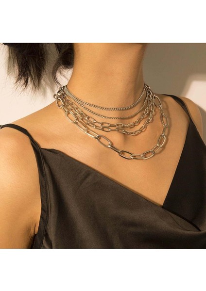 Moda Altın Renk Çok Katmanlı Kolye Punk Trendy Gerdanlık Kolye