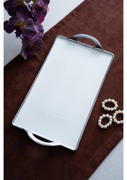 Arven Dikdörtgen Silver Sunum Tepsi - 41 cm