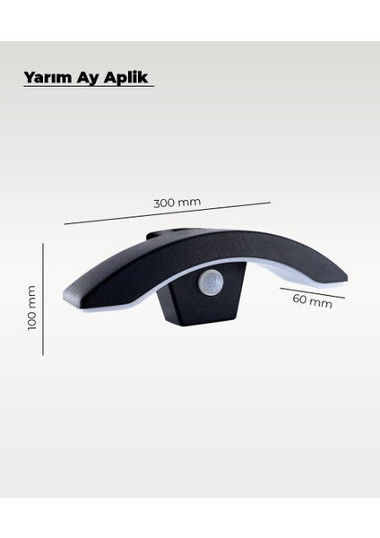 Siyah Sensörlü LED Yarım Ay Aplik 3200K (Sarı Işık)