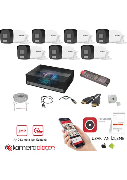 7 Kameralı 7/24 Renkli Görüşlü Ahd Güvenlik Kamerası Seti - 40 Metre - Uzaktan İzleme