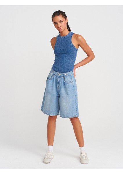 20652 Fitilli Kolsuz Top-Indigo