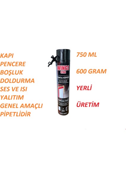 Montaj Köpüğü Ses ve Isı Yalıtımı Boşluk Kapatma Pencere ve Kapı Montajı 750 ml (600GR)