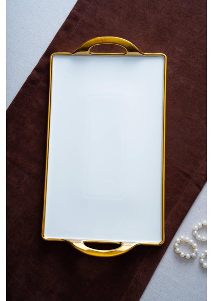 Arven Dikdörtgen Gold Sunum Tepsi - 45 cm