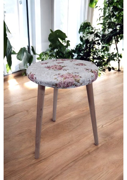 Gürgen Ahşap Retro Ayak Dekoratif Pelüş Puf Tabure Bench Koltuk Sandalye