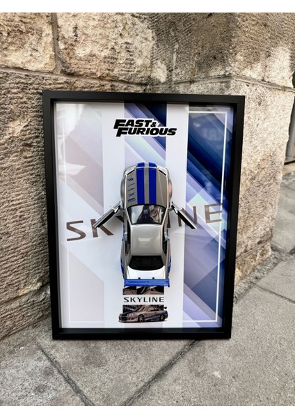 1/24 Fast & Furious Nissan Skyline 30X40 cm Metal Levha Baskılı Çerçeve