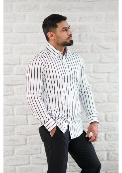 Ince Çizgili Yaka Düğmeli Cepsiz Regular Fit Gömlek indirimleri