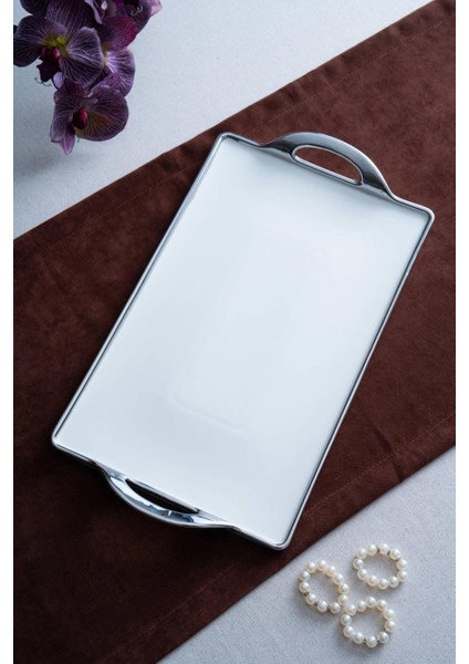 Arven Dikdörtgen Silver Sunum Tepsi - 45 cm