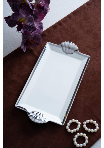 Arven Dikdörtgen Silver Sunum Tepsi - 33 cm