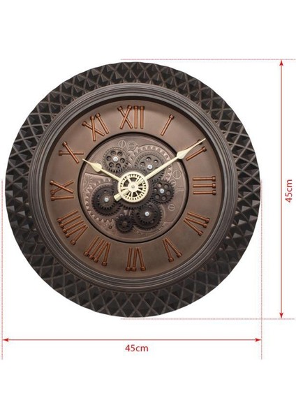 Premium Serisi Antik Eskitme Space Kadranlı Döner Çarklı Ev ve Ofis Duvar Saati Kabartma Roma Rakamlı 40 cm Bronz