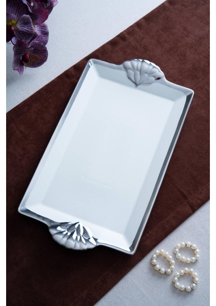 Arven Dikdörtgen Silver Sunum Tepsi - 45 cm