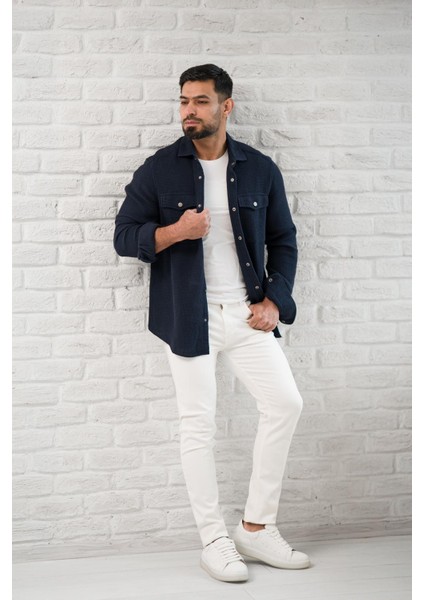 Çıtcıtlı Kapak Cepli Örgülü Rahat Kesim Gömlek