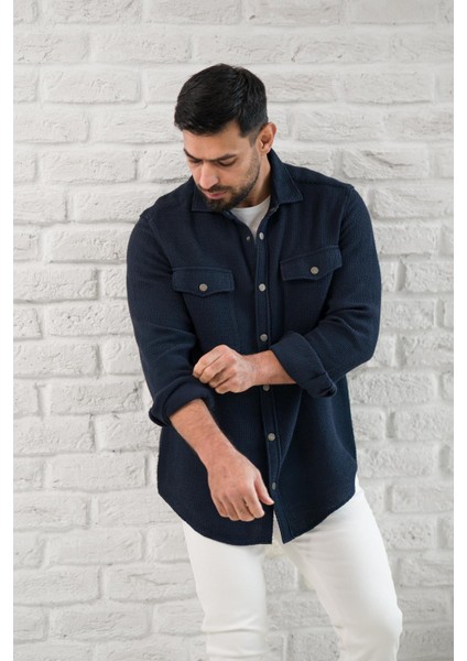 Çıtcıtlı Kapak Cepli Örgülü Rahat Kesim Gömlek modelleri